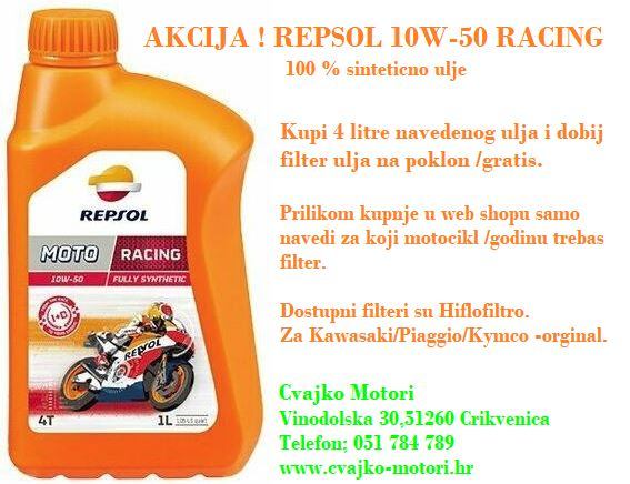 REPSOL 10W50 RACING 4T ,4LITRE /FILTER ULJA GRATIS